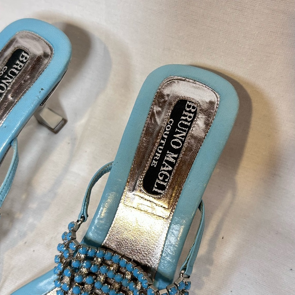 Vintage Y2K Bruno Magli Couture Aqua Rhinestone Kitten Heel Sandals Women's 7.5 - Picture 3 of 8